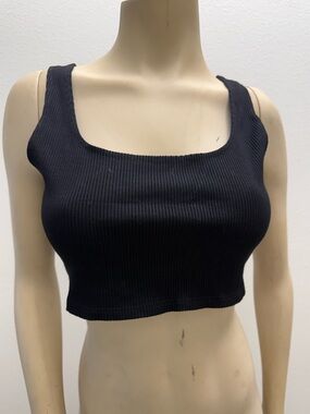 Lulu's Black Ribbed Square-Neck Crop Top